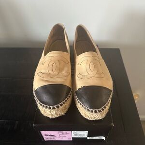 CHANEL Two-Tone Beige and Black Espadrilles (VERY WORN, PLEASE SEE DESCRIPTION)